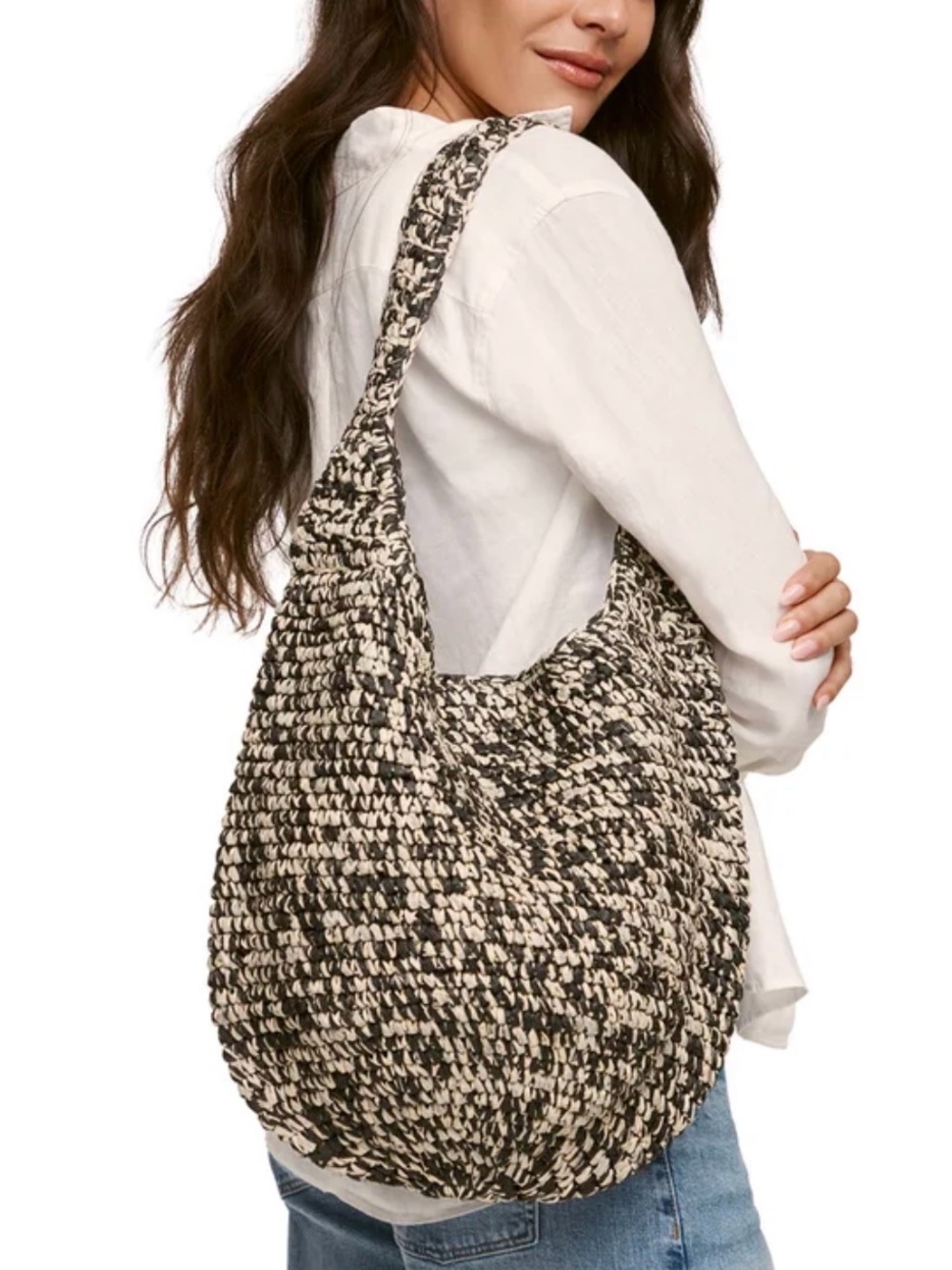Banana republic Rattan tote- Woven Black & Cream Shoulder Tote